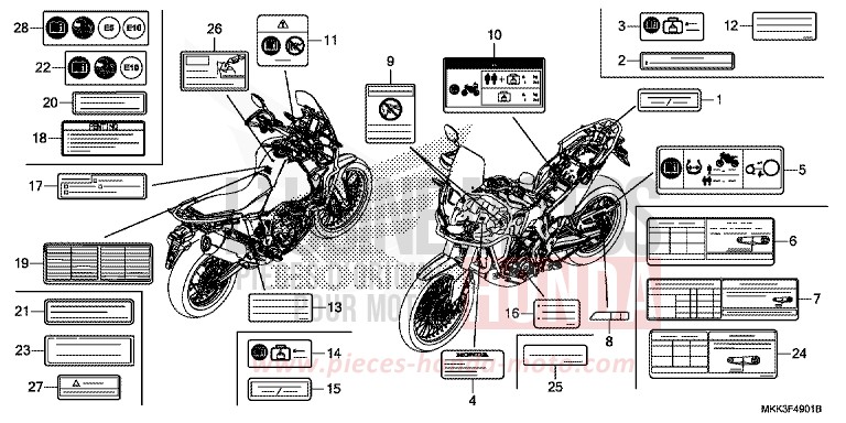 ETIQUETTE DE PRECAUTIONS (CRF1000A2/AL2/D2/DL2) de Africa Twin PEARL GLARE WHITE (NHB53HB) 2018